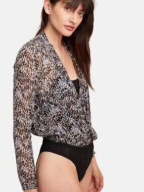 AllSaints Camille Mara Bodysuit Size Medium Blue Black Cream Like New